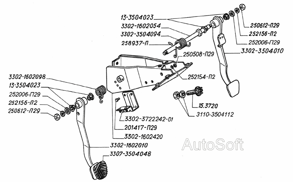 Педали сцепления и тормоза, выключатель сигнала торможения