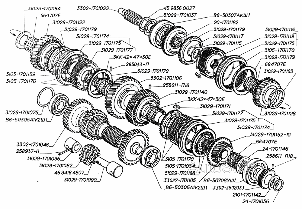 Валы и шестерни коробки передач (для автомобилей выпуска до 2004года)