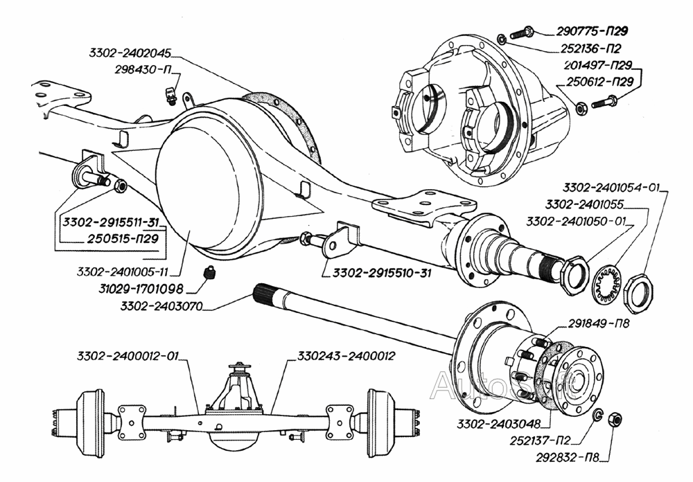 Мост задний, картер моста, полуоси