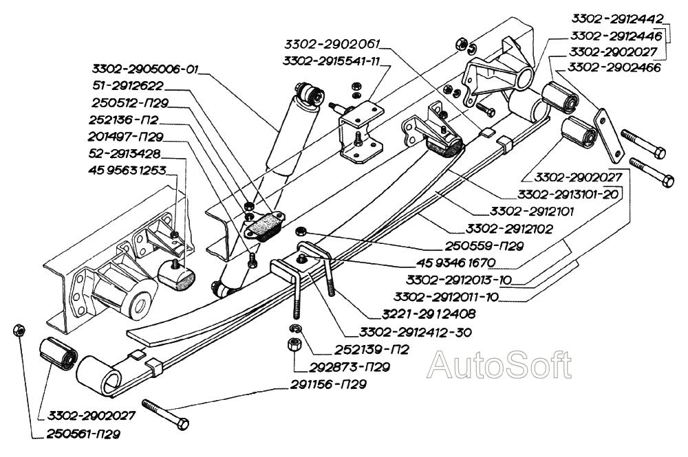 Установка задней подвески. Рессора задняя с подрессорником (для автомобилей выпуска с января 2003 года)