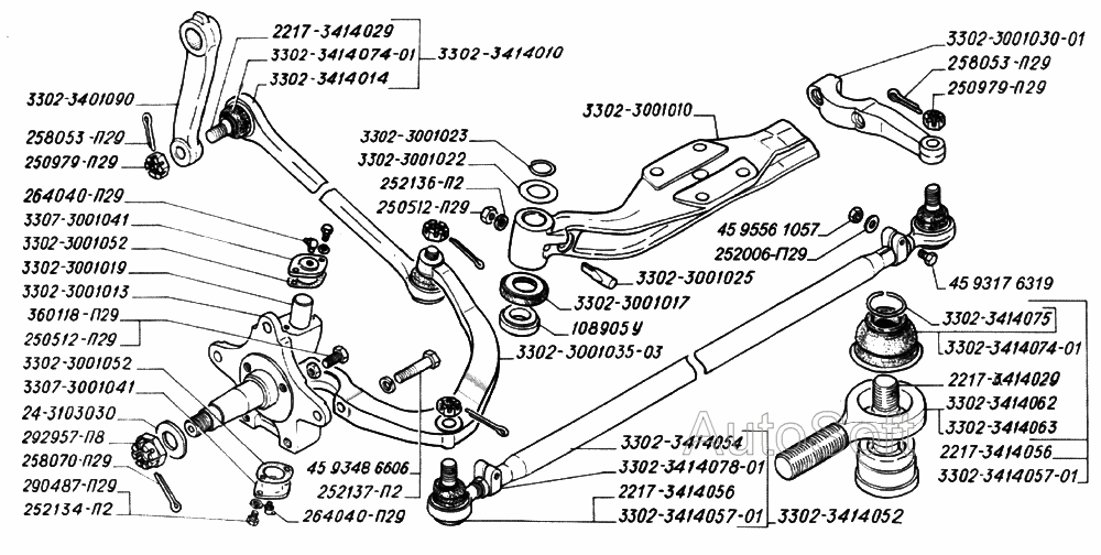 Балка передней оси, поворотные кулаки, тяги рулевые, сошка руля