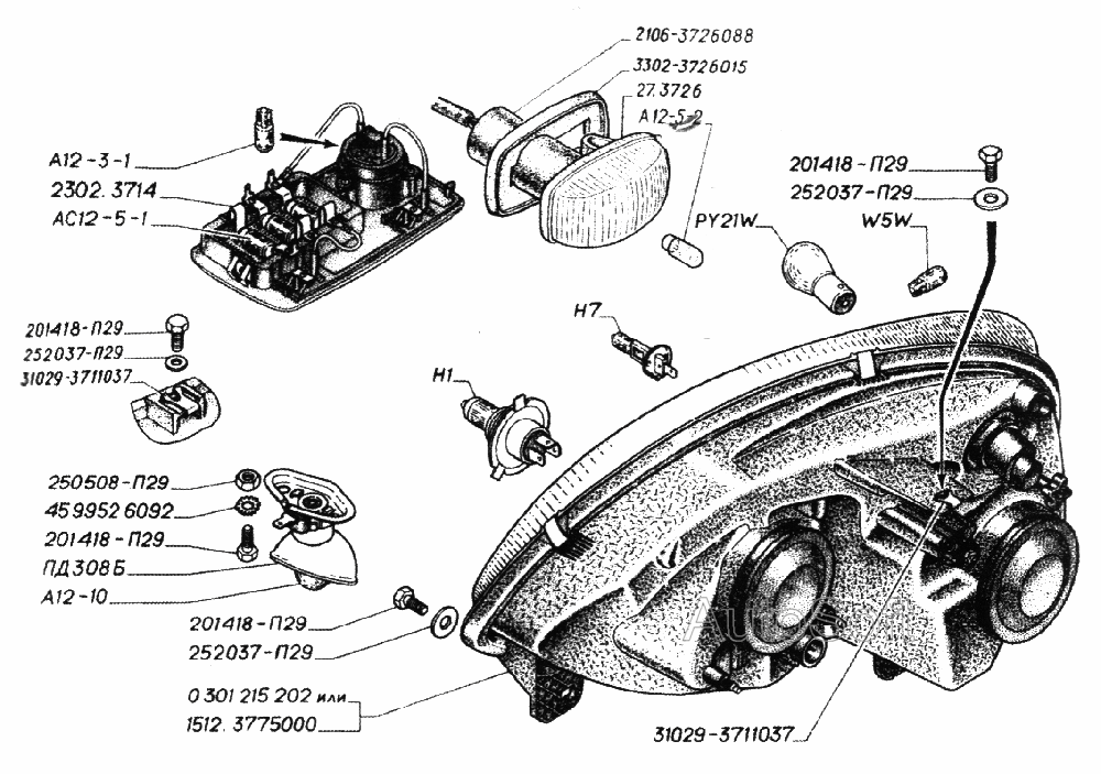 Фары, указатели поворота, блок плафонов кабины, подкапотная лампа (для автомобилей выпуска с 2003 года)