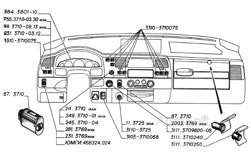 Органы управления на панели приборов, комбинация приборов (для автомобилей выпуска с 2003 года)