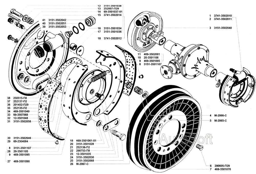 Тормоза рабочие задние и тормозные барабаны