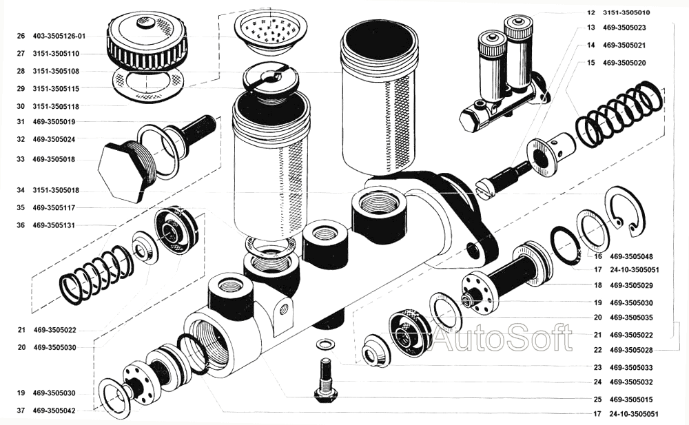 Цилиндр главный гидравлических тормозов