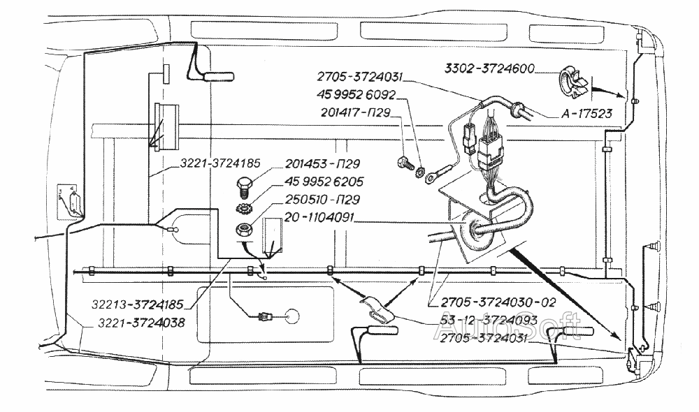 Электропровода (пассажирский салон) автобусов ГАЗ-3221 и ГАЗ-32213