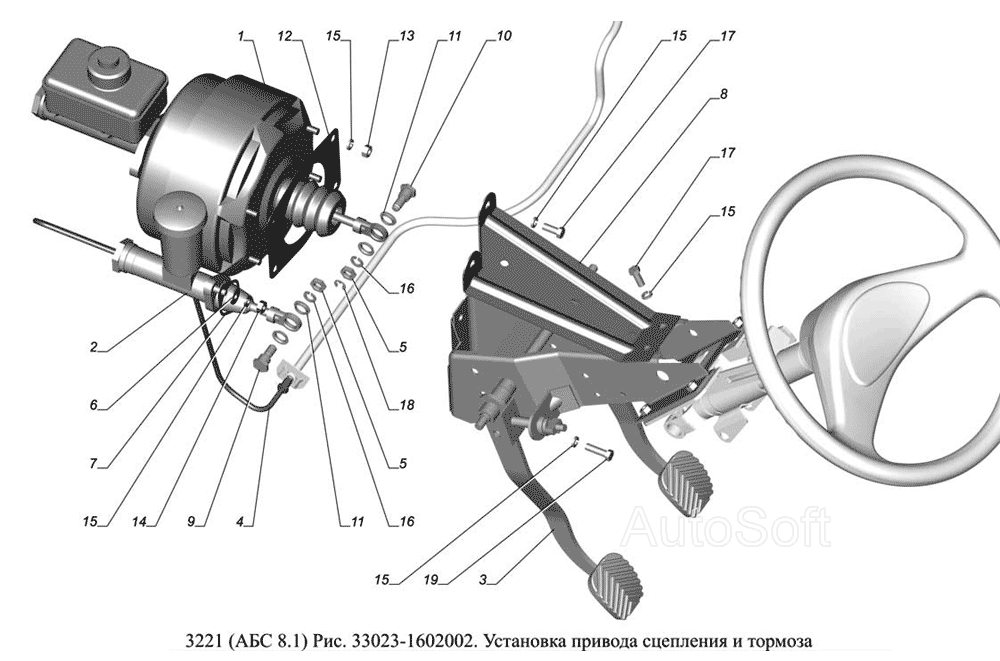 33023-1602002. Установка привода сцепления и тормоза