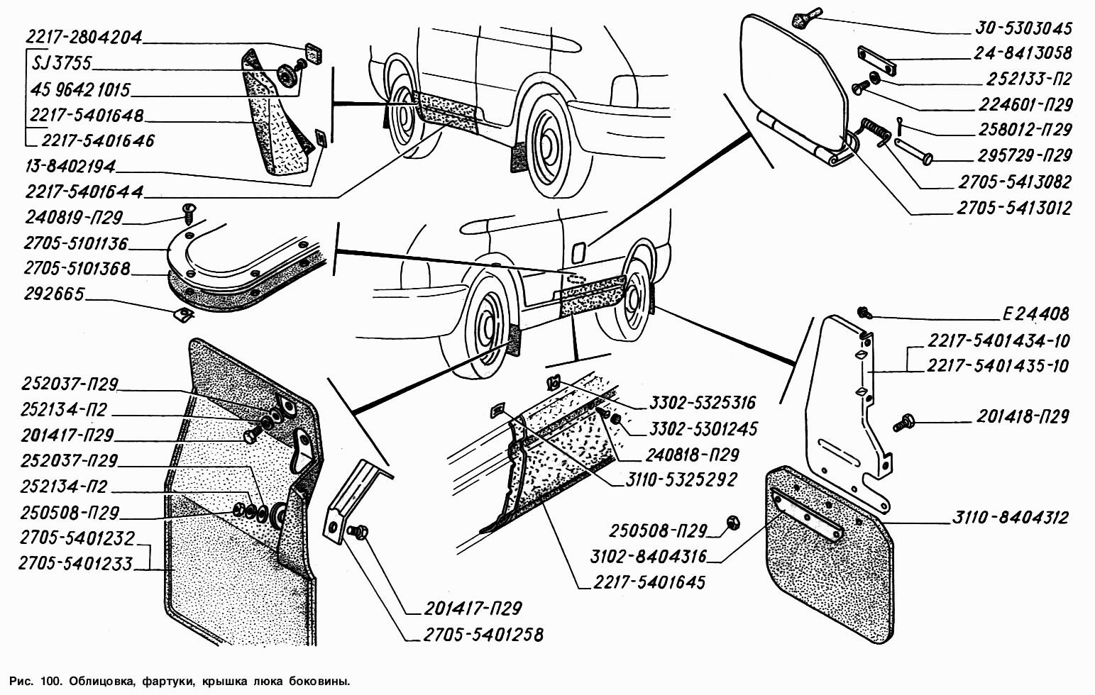 Облицовка, фартуки, крышка люка боковины
