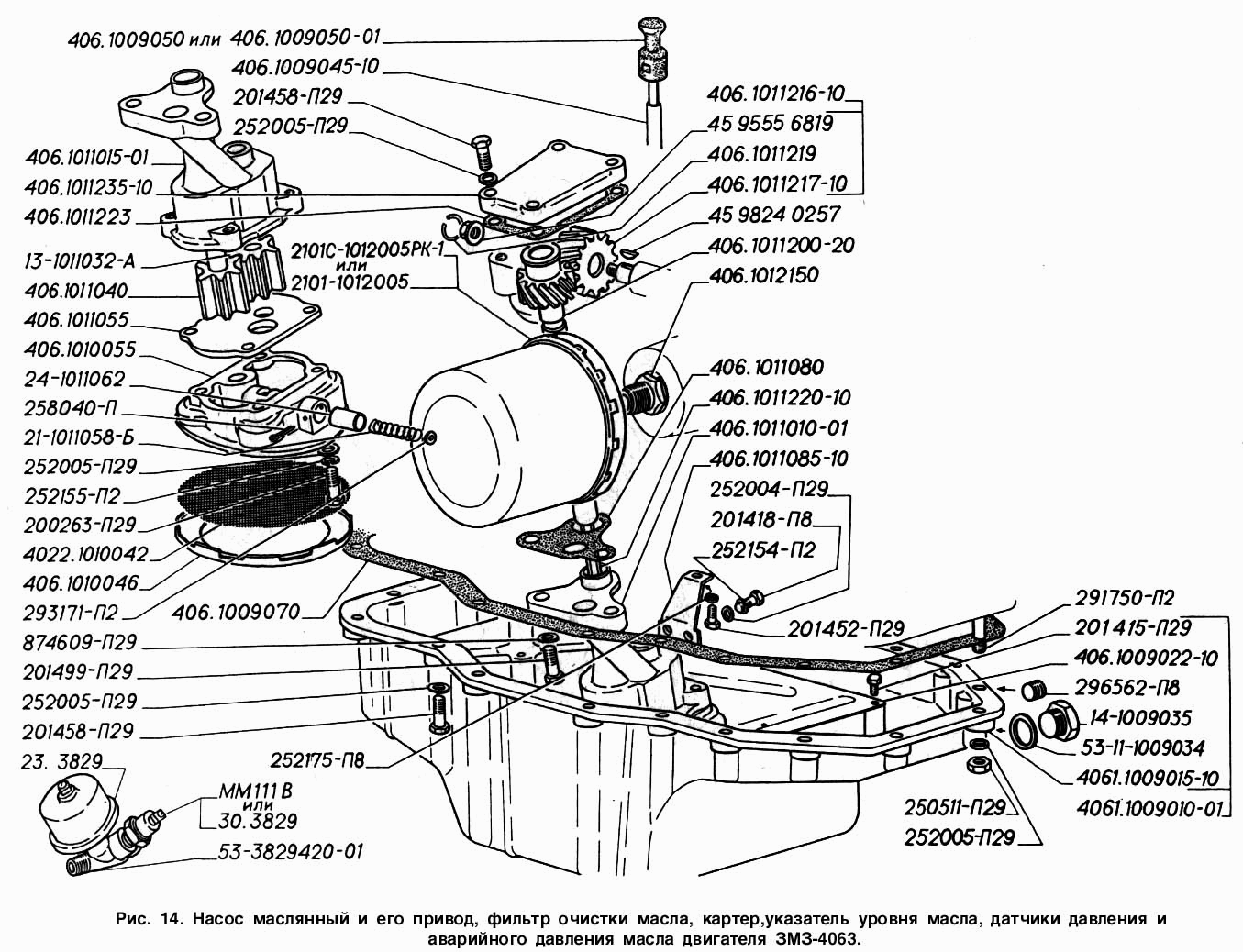 Насос масляный и его привод, фильтр очистки масла, картер, указатель уровня масла, датчики давления и аварийного давления масла 