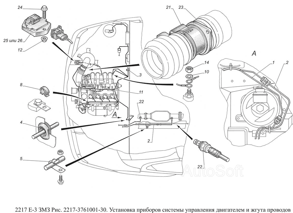 2217-3761001-30. Установка приборов системы управления двигателем и жгута проводов