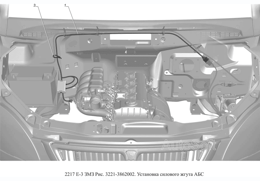 3221-3862002. Установка силового жгута  АБС