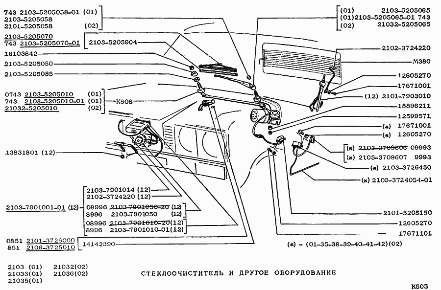 Стеклоочиститель и другое оборудование