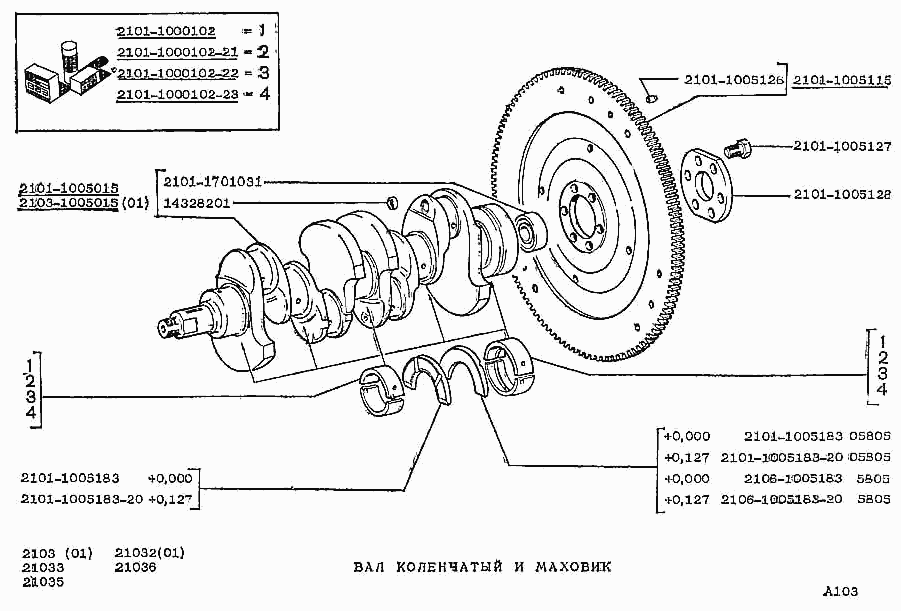 Вал коленчатый и маховик