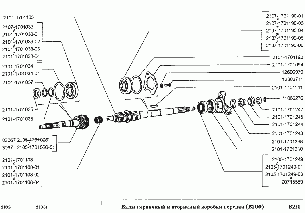 Валы первичный и вторичный коробки передач