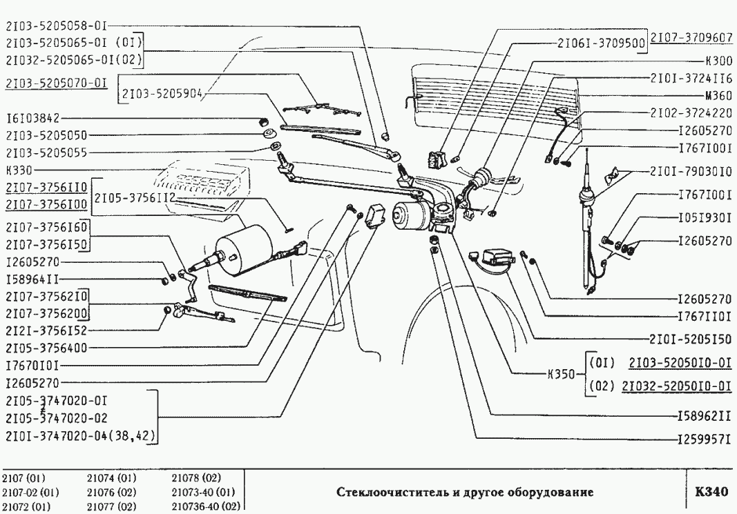 Стеклоочиститель и другое оборудование