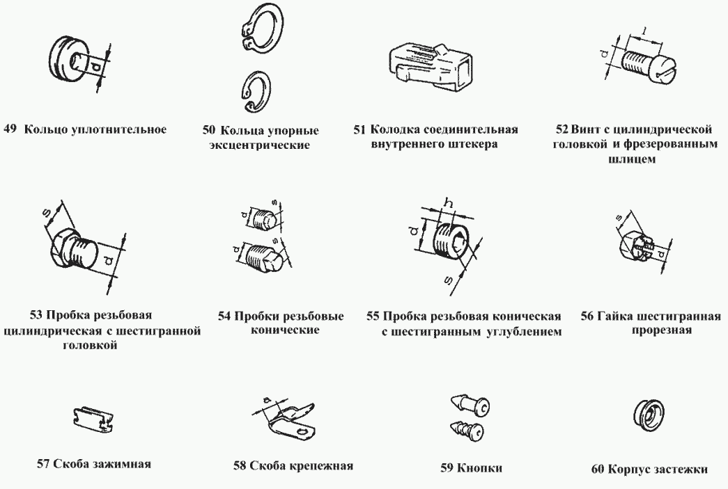 Кольца, колодки, винты, скобы, пробки