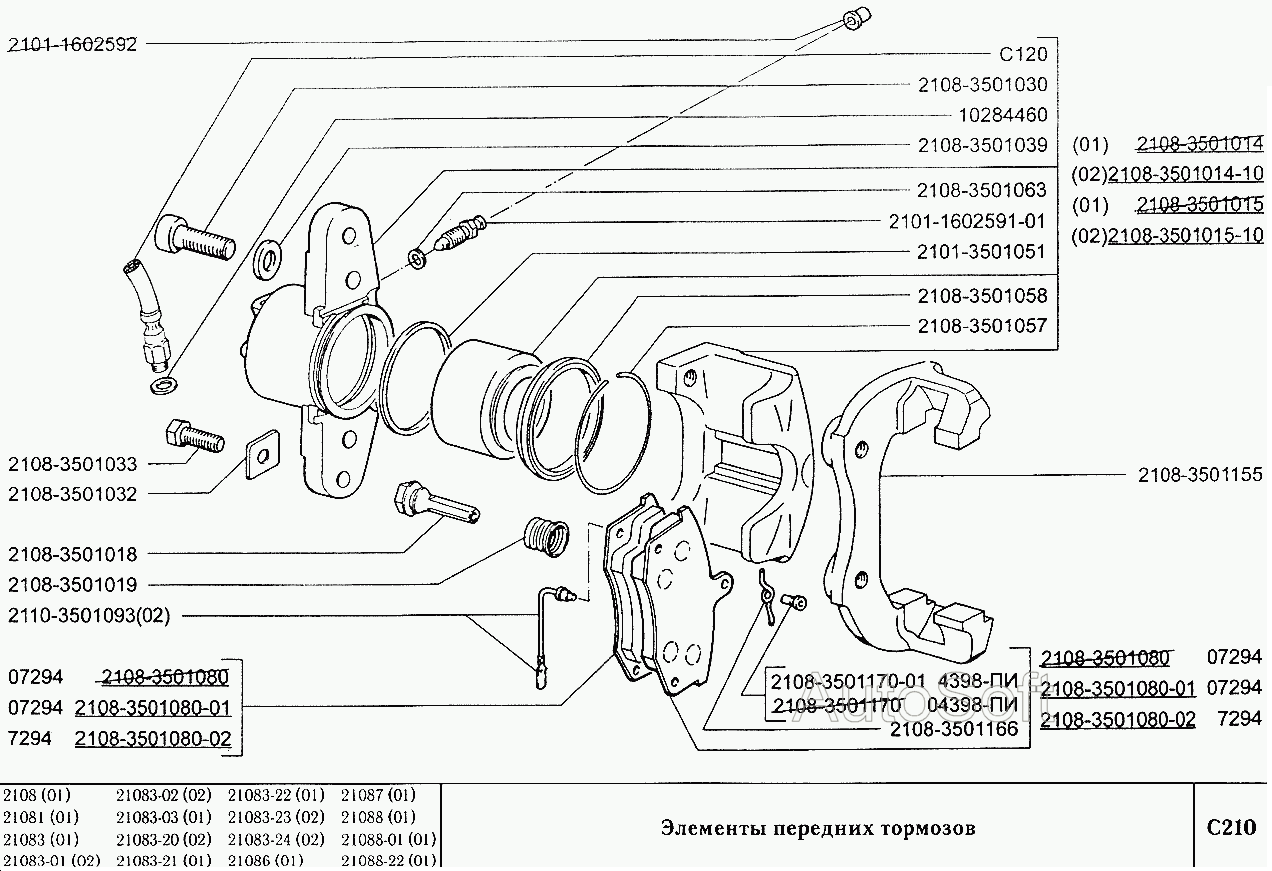 Элементы передних тормозов