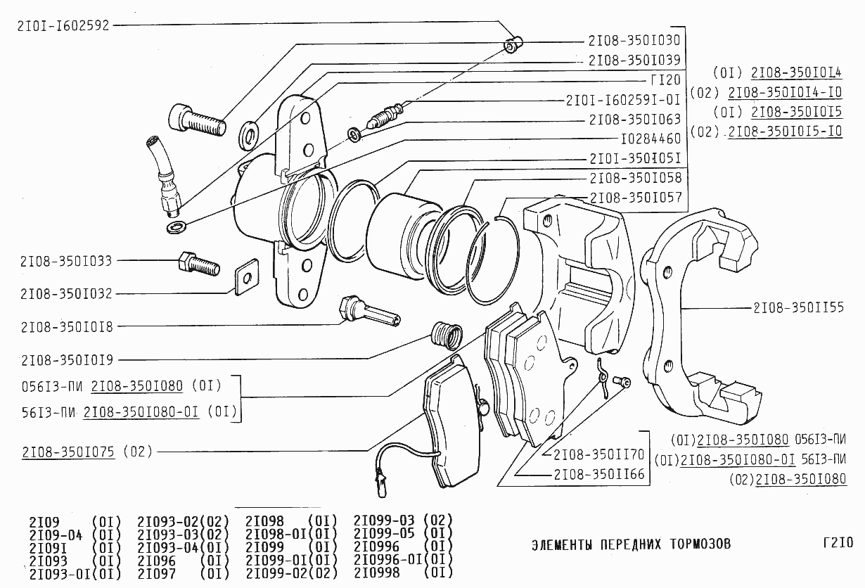 Элементы передних тормозов