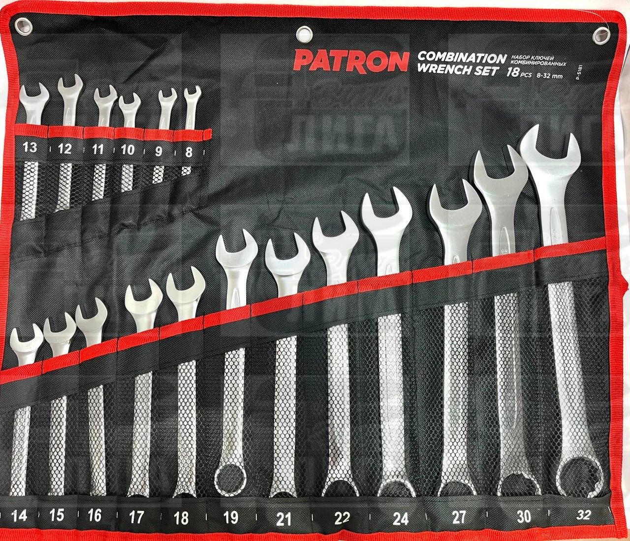 НАБОР КЛЮЧЕЙ КОМБИНИРОВАННЫХ PATRON18 ПР НА ПОЛОТНЕ P-5181