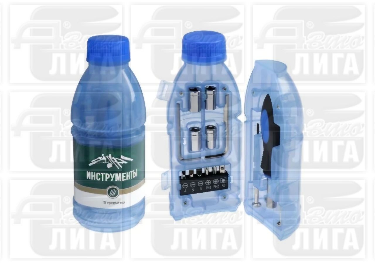 Набор инструментов TUNDRA, подарочный пластиковый кейс "Бутылка", 15 предметов