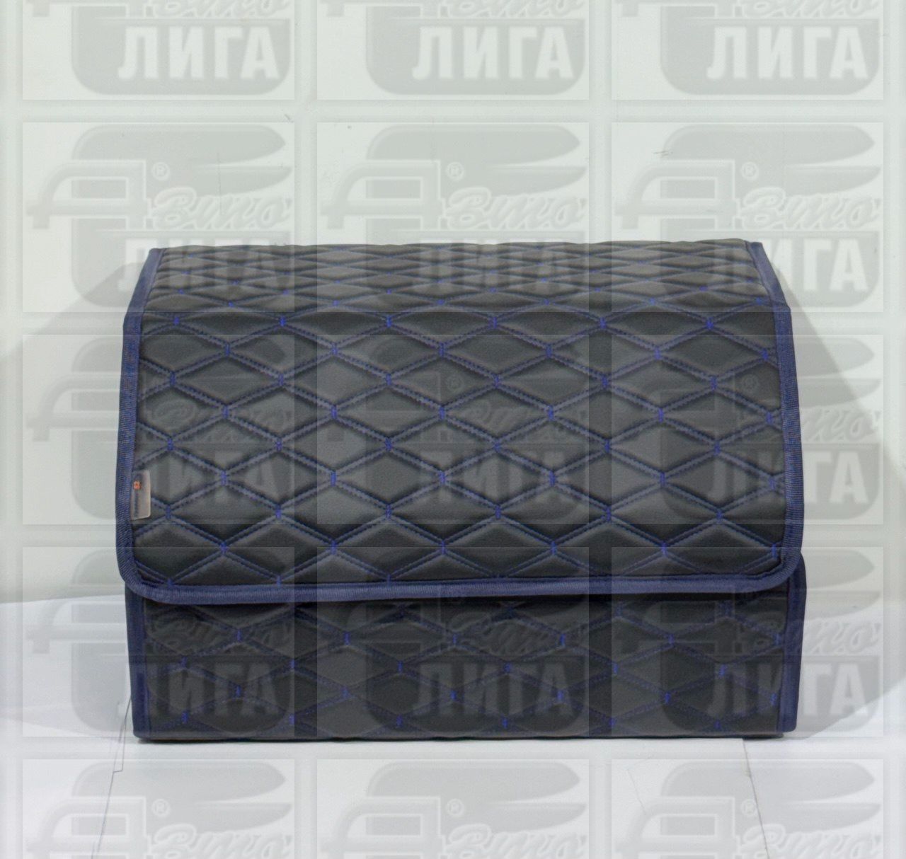 Органайзер автомобильный экокожа 50*31*31см (черный) экокожа стеганая, синий ромб, синий кант