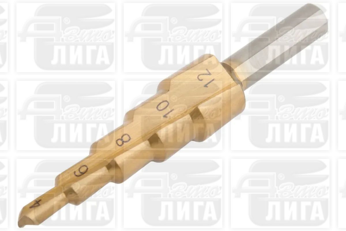 Сверло по металлу ступенчатое, спиральное 4 - 12 мм, HSS TIN, Ремоколор 35-6-412