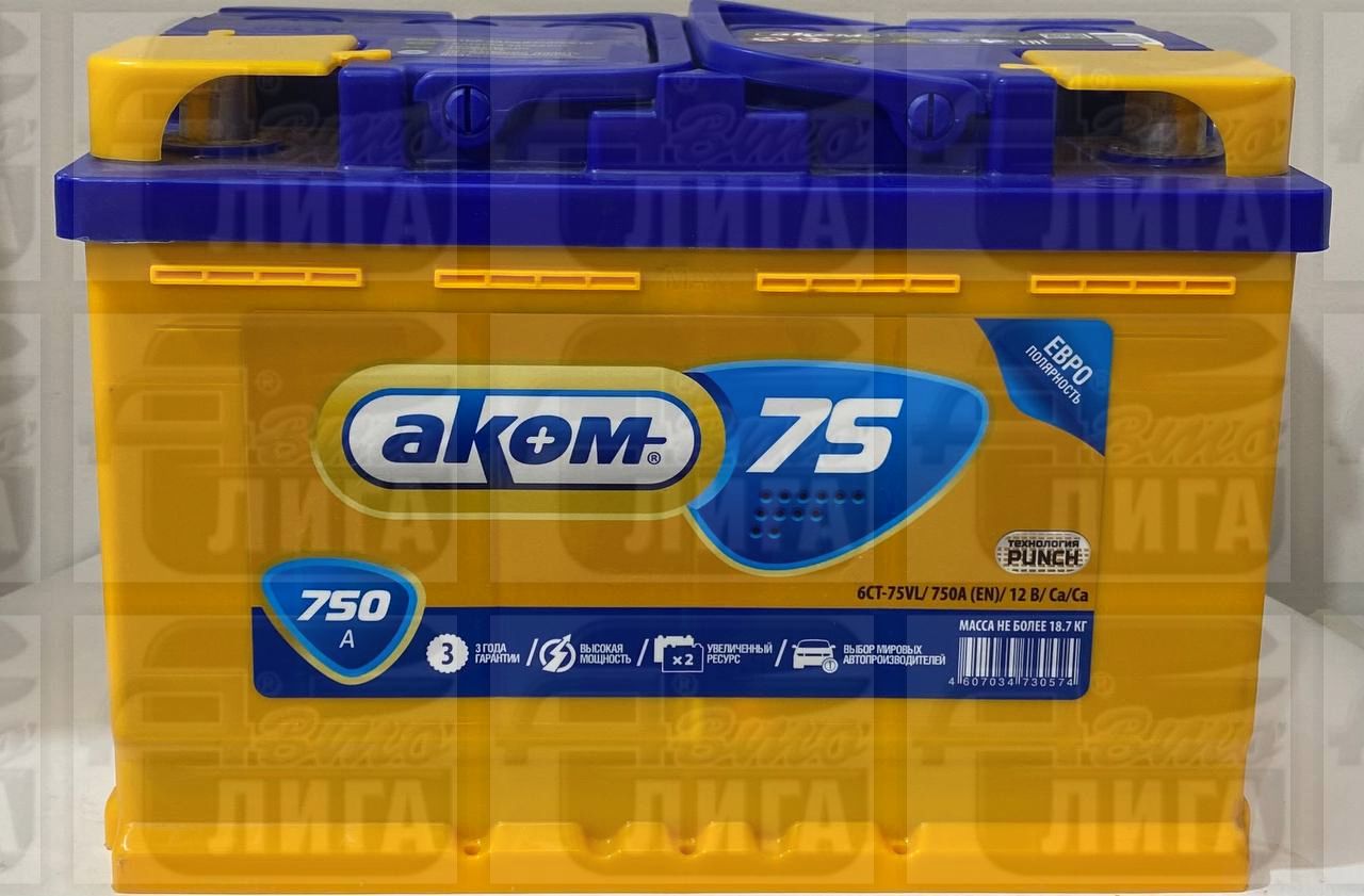 Аккумулятор Akom 75 А/ч о.п.!